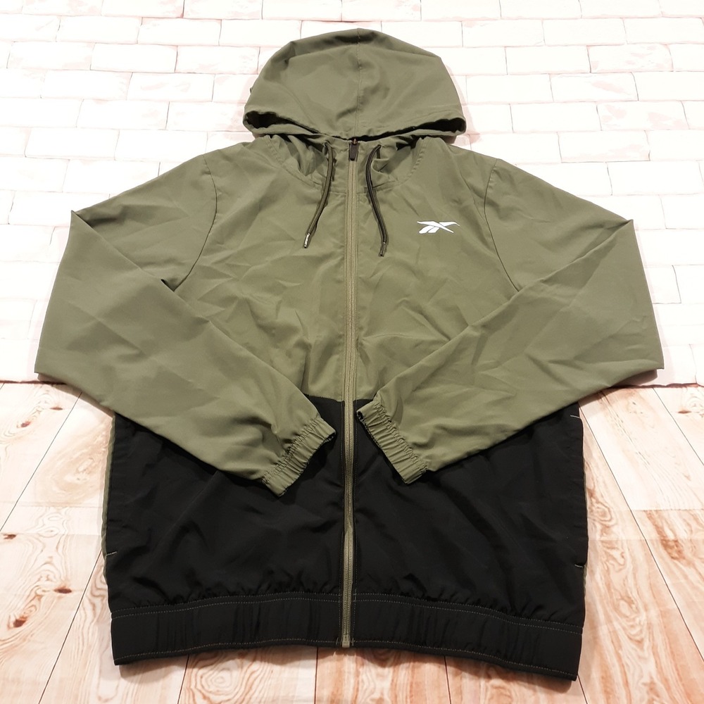 Reebok Windbreaker Jacket Mens Size Small Track Warm-Up Green Colorblock